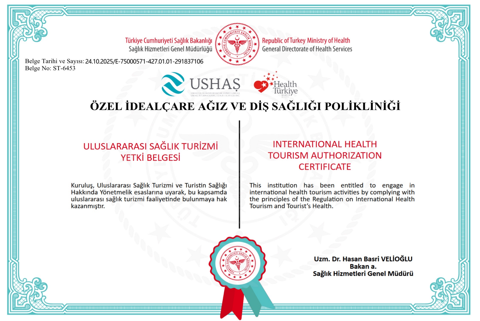 Uluslararası Sağlık Turizmi Yetki Belgesi